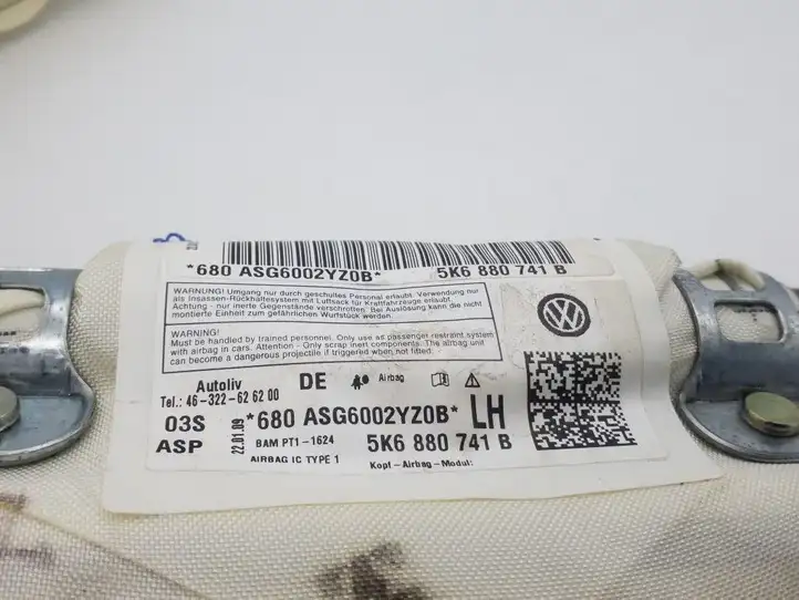 Volkswagen Golf VI (2009 - 2013) 5K6880741B Боковая подушка безопасности шторка — фото 3