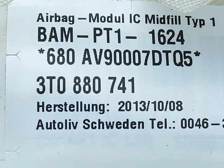 Skoda Superb B6 (3T) (2008 - 2015) 3T0880741 Боковая подушка безопасности шторка — фото 3