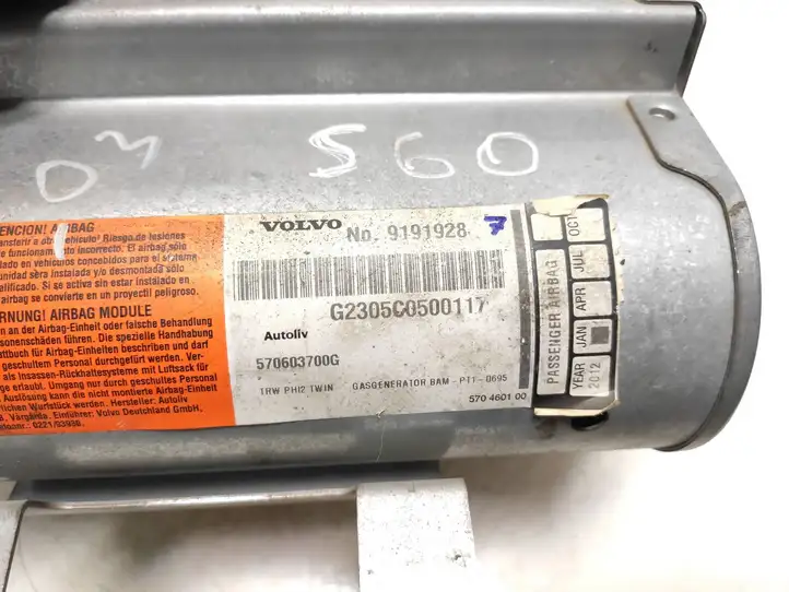 Volvo S60 (2004 - 2010) 9191928 Подушка безопасности пассажира — фото 6
