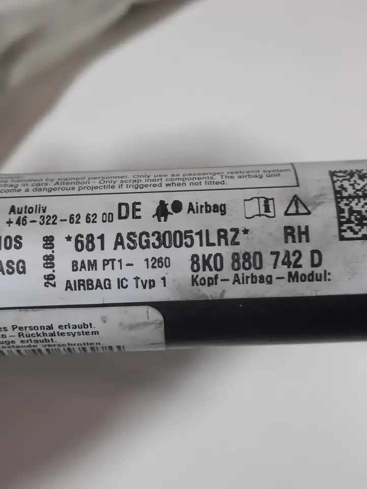 Audi A4 S4 B8 8K (2007 - 2011) 8K0880742D Боковая подушка безопасности шторка — фото 3