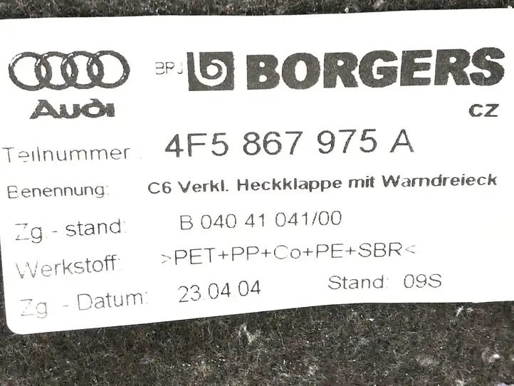 Audi A6 S6 C6 4F (2008 - 2011) 4F5867975A Обшивка багажника — фото 2