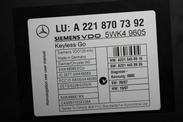 Mercedes-Benz S W221 (2005 - 2013) A2218707392 Прочие блоки управления — фото 2