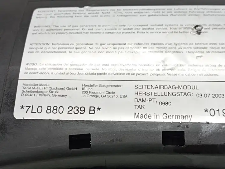 Porsche Cayenne (9PA) (2002 - 2010) 7L0880239B Подушка безопасности сиденья — фото 3