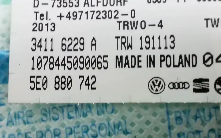 Skoda Octavia Mk3 (5E) (2013 - 2019) 5E0880742 Боковая подушка безопасности шторка — фото 2