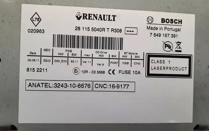 Renault Scenic III - Grand scenic III (2009 - 2016) 281155040R Магнитола / мультимедийная система — фото 9