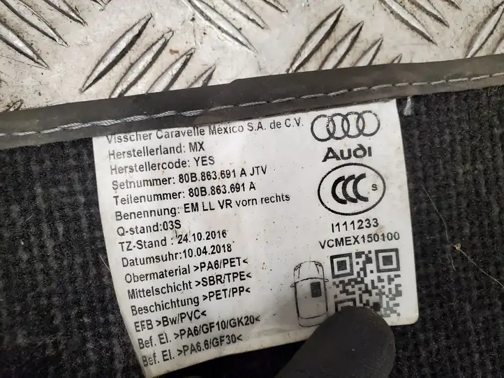 Audi Q5 SQ5 (2017 - ) 80B863691A Передний коврик салона — фото 2