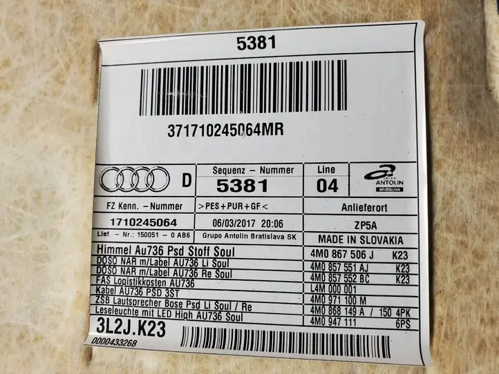Audi Q7 4M (2015 - ) 4M0867506J Потолочная обшивка — фото 2