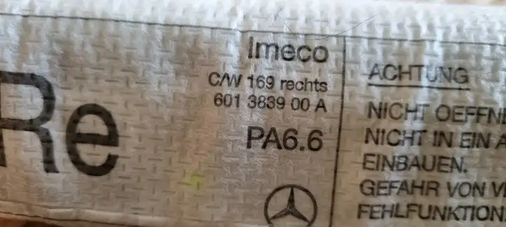 Mercedes-Benz A W169 (2004 - 2012) 601383900A Боковая подушка безопасности шторка — фото 2