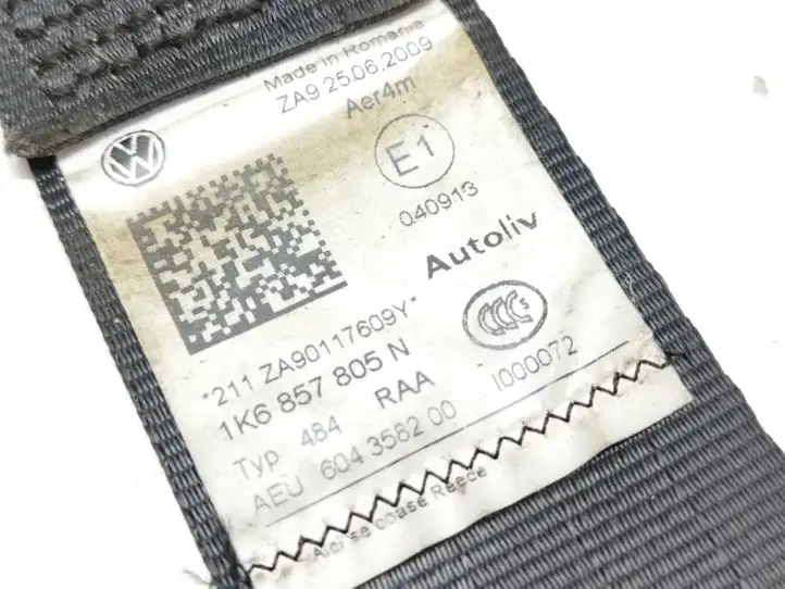 Volkswagen Golf VI (2009 - 2013) 1K6857805N Задний ремень безопасности — фото 7
