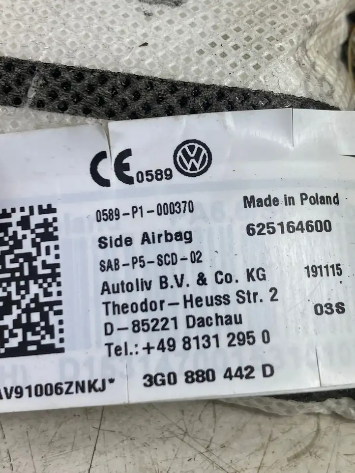 Volkswagen PASSAT B8 (2015 - ) 3G0880442D Боковая подушка безопасности (стойка) — фото 3