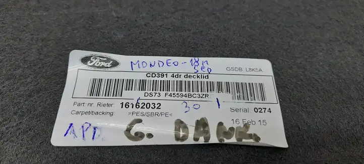 Ford Mondeo MK V (2014 - ) DS73F45594BC3ZRE Комплект обшивки крышки багажника — фото 2
