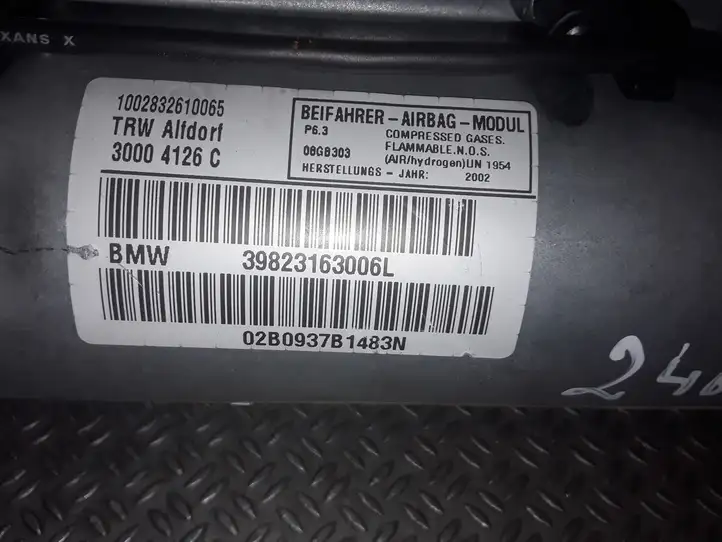 BMW 5 E39 (1996 - 2003) 39823163006L Подушка безопасности пассажира — фото 2